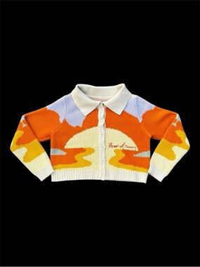 ☀️House of Sunny Tripper Jacquard Sweater Cardigan Sunset Intarsia Cropped M